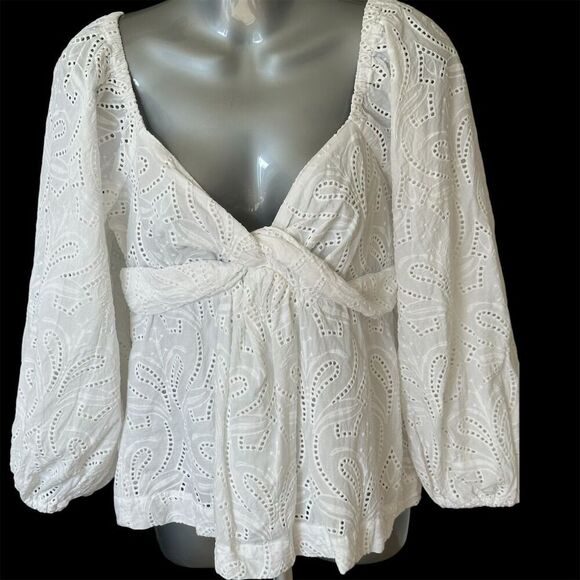 Banana Republic Women's White Eyelet Balloon Sleeve Blouse Size M - Picture 2 of 5